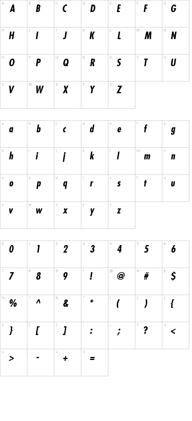 KudosBlackCondSSK BoldItalic character map