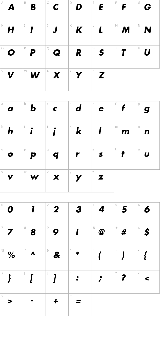 kudosssk-bolditalic character map