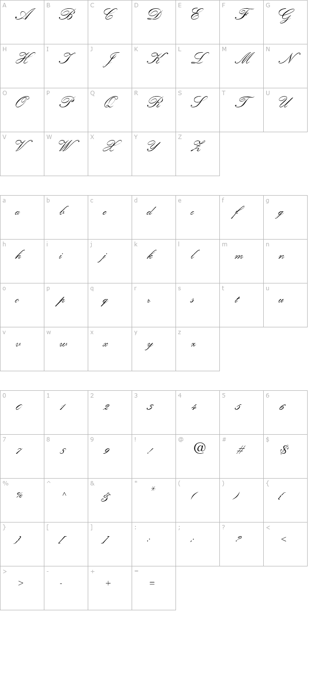 kuenstler-script-bold character map