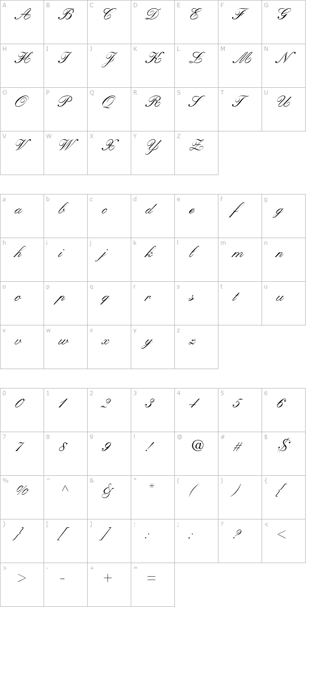 kuenstler-script-medium character map