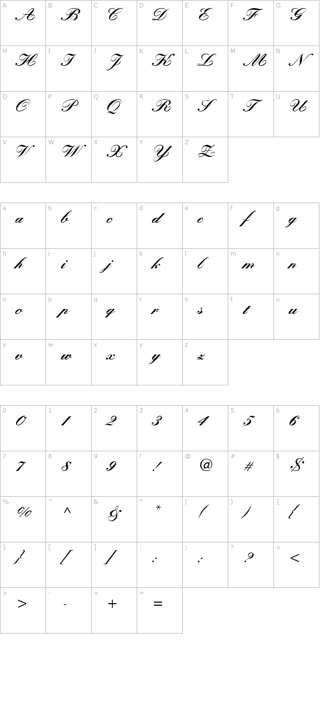 KuenstlerScriptBlack character map