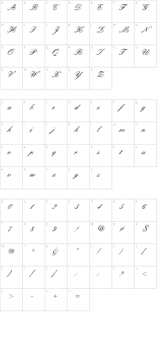 KuenstlerScriptMedium character map