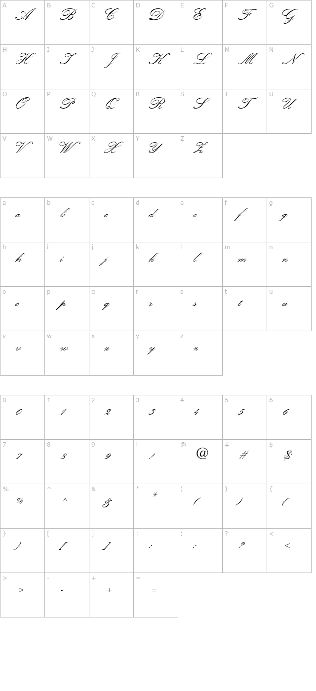 KuenstlerScriptTwo Bold character map