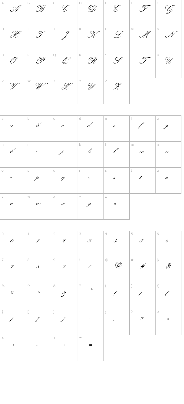 kuenstlerscripttwobold character map