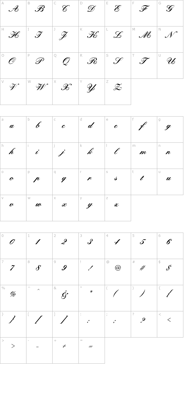 kunstler-bold character map