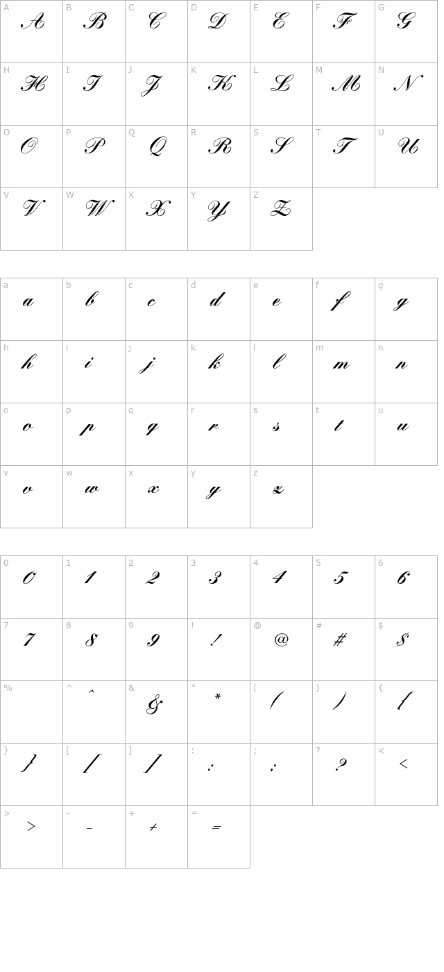 kunstlerbold-regular character map