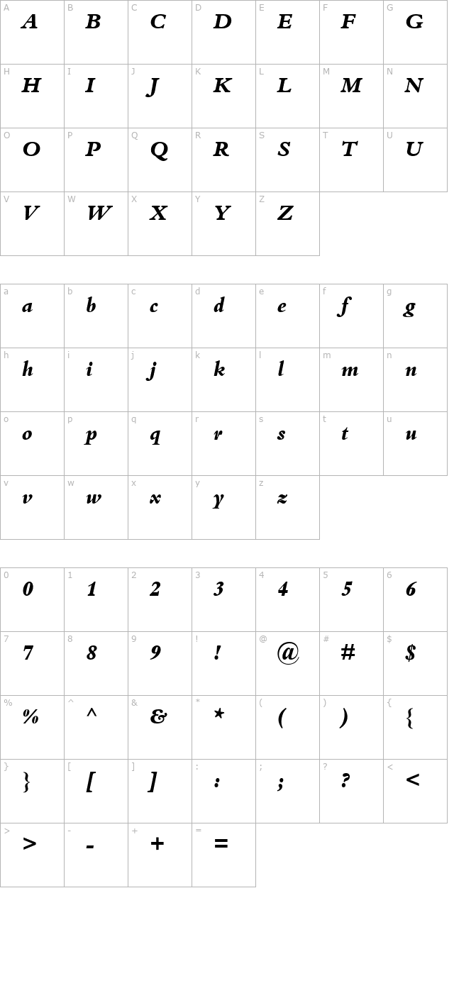 Kuriakos Black SSi Extra Bold Italic character map