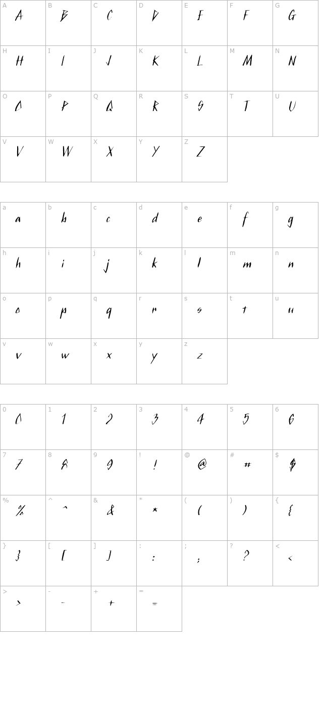 kurtzextended-italic character map