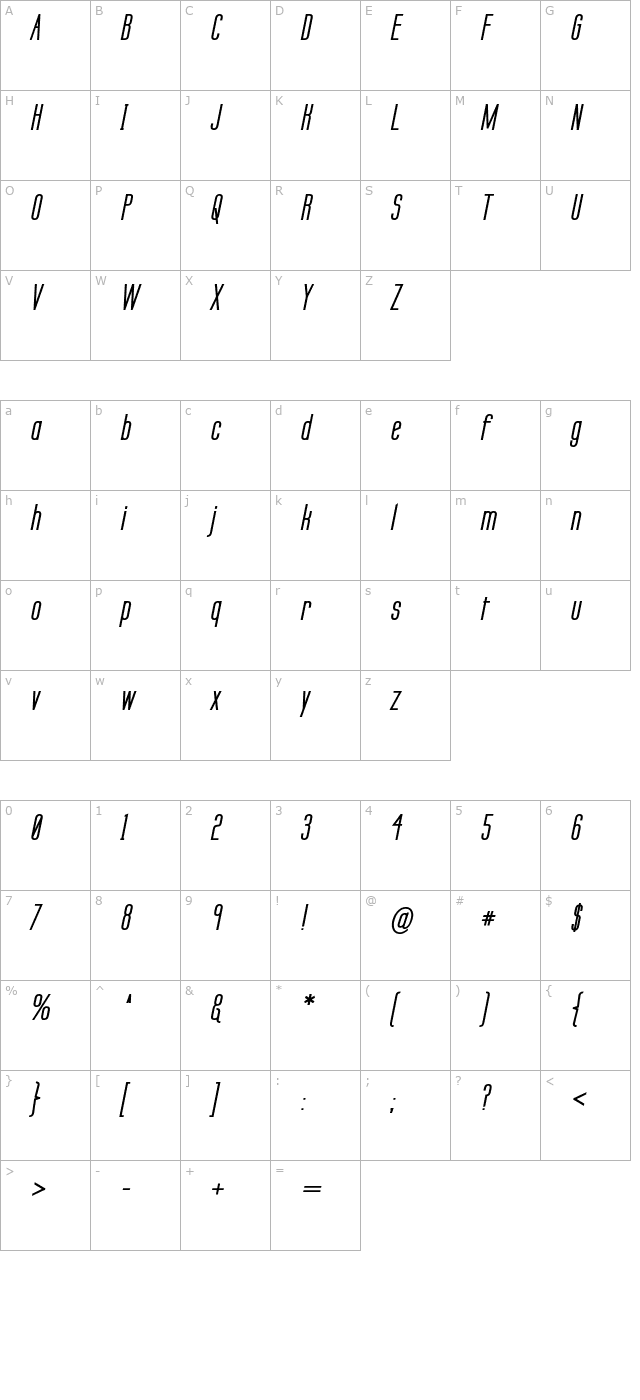 Labtop Secundo Bold Italic character map