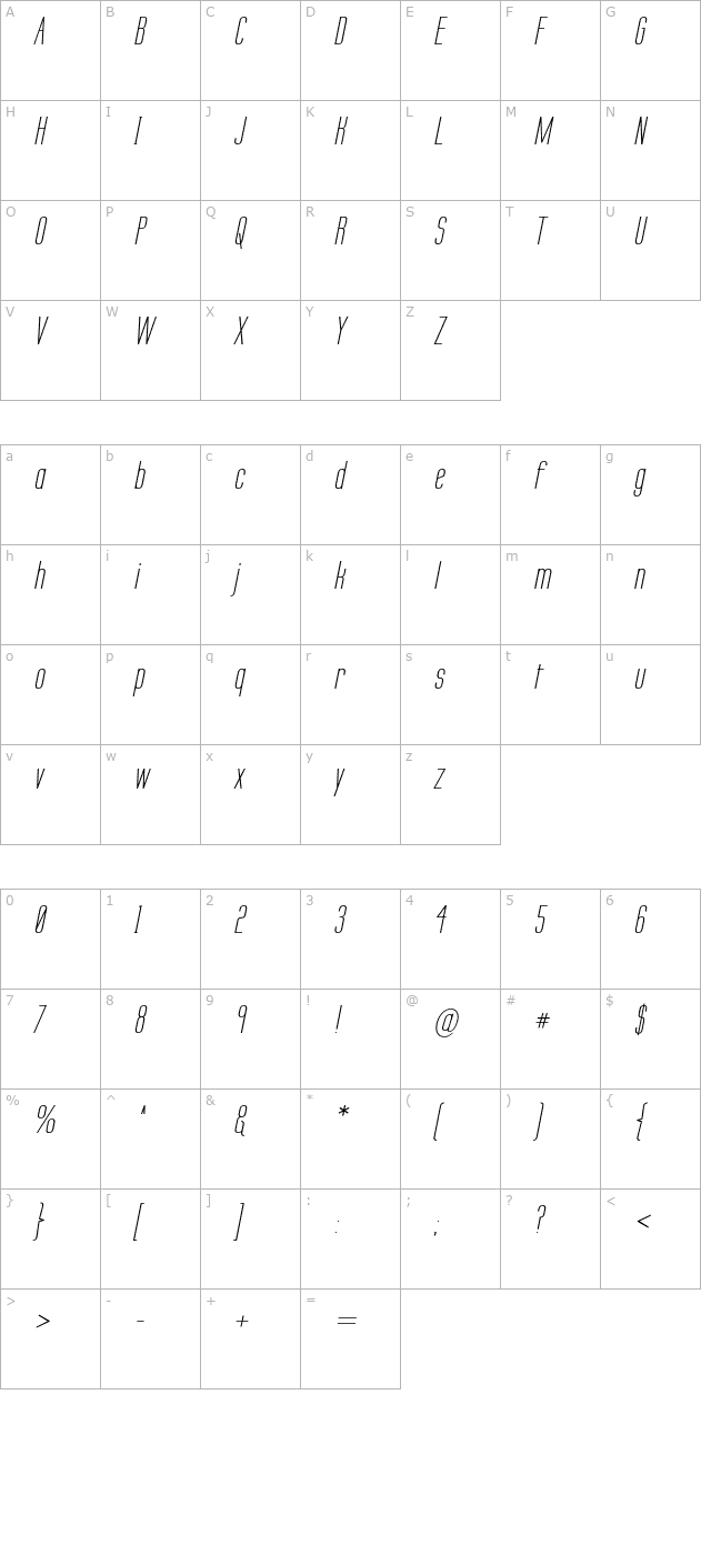 Labtop Secundo Italic character map