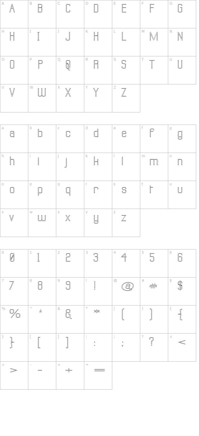 Labtop Superwide Outline character map