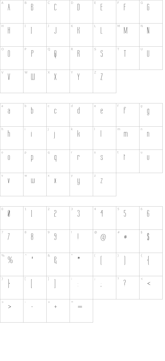 Labtop Thin character map