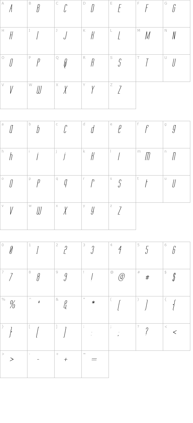 Labtop Unicase Italic character map