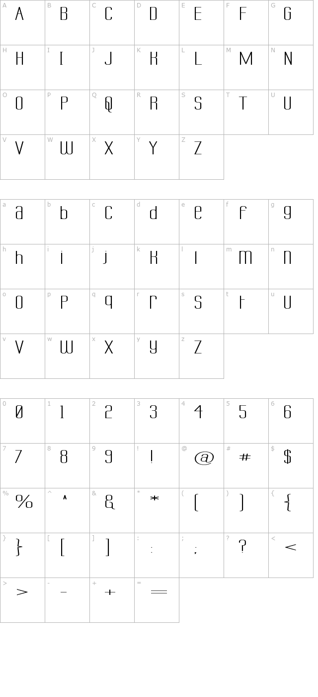 Labtop Unicase Superwide character map