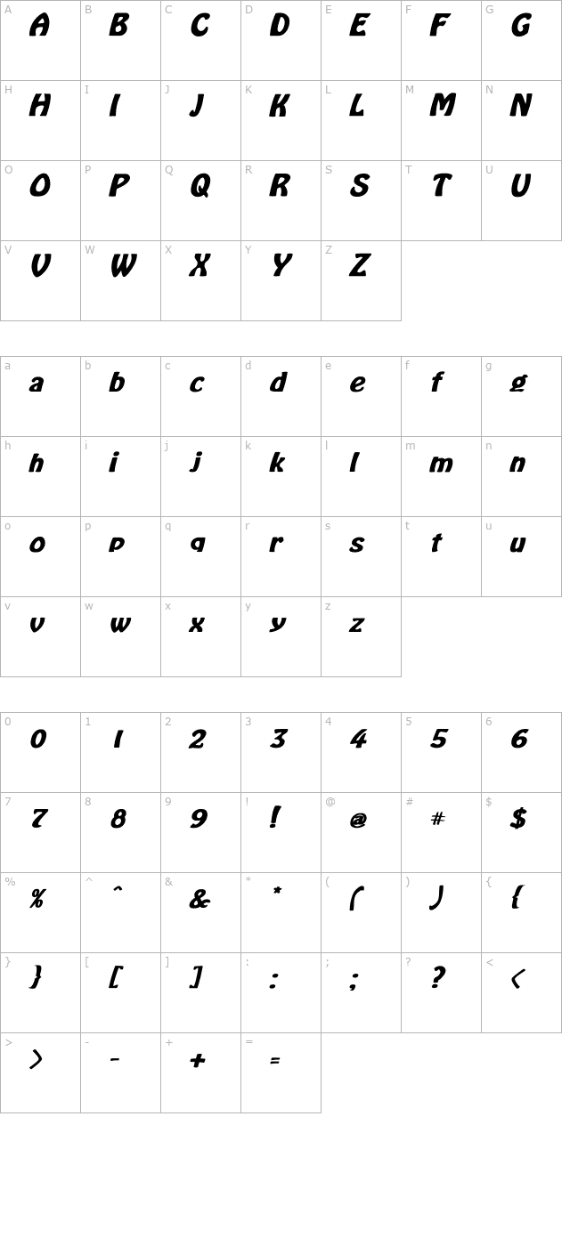 lacosta-bold-italic character map