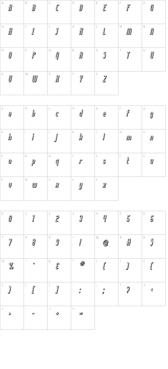 lady-ice-3d-italic character map