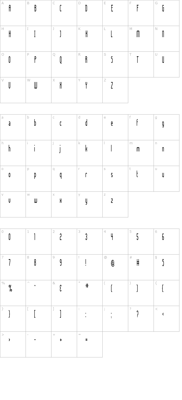 Lady Ice - Condensed character map