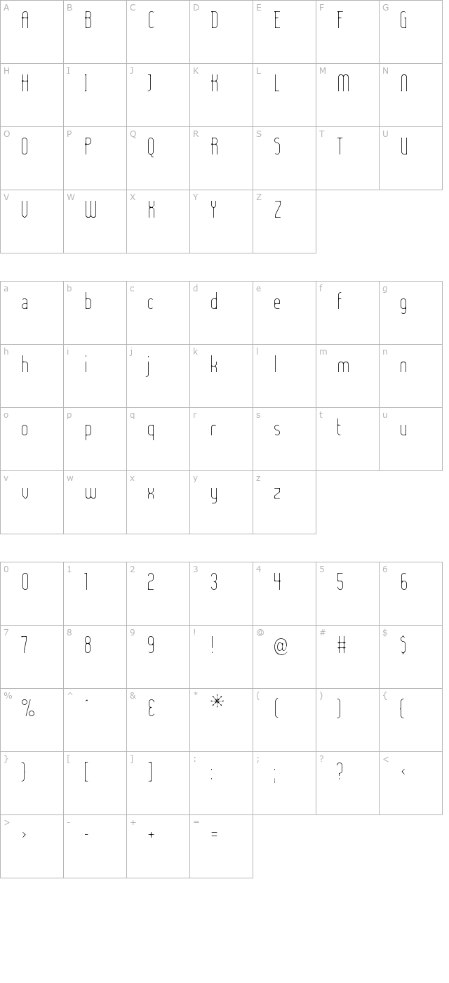 Lady Ice - Extra Light character map