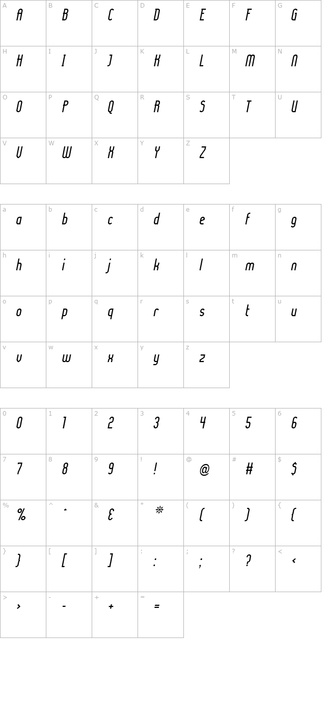 lady-ice-italic character map