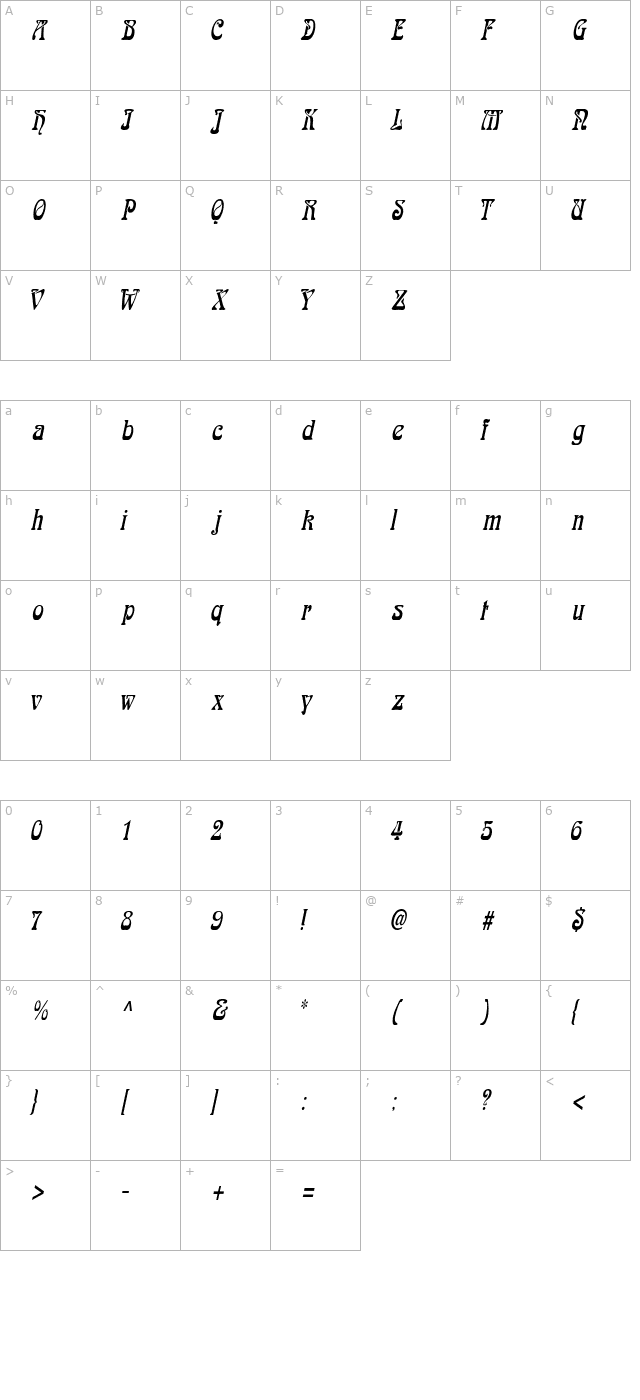 LaliqueLightItalic character map