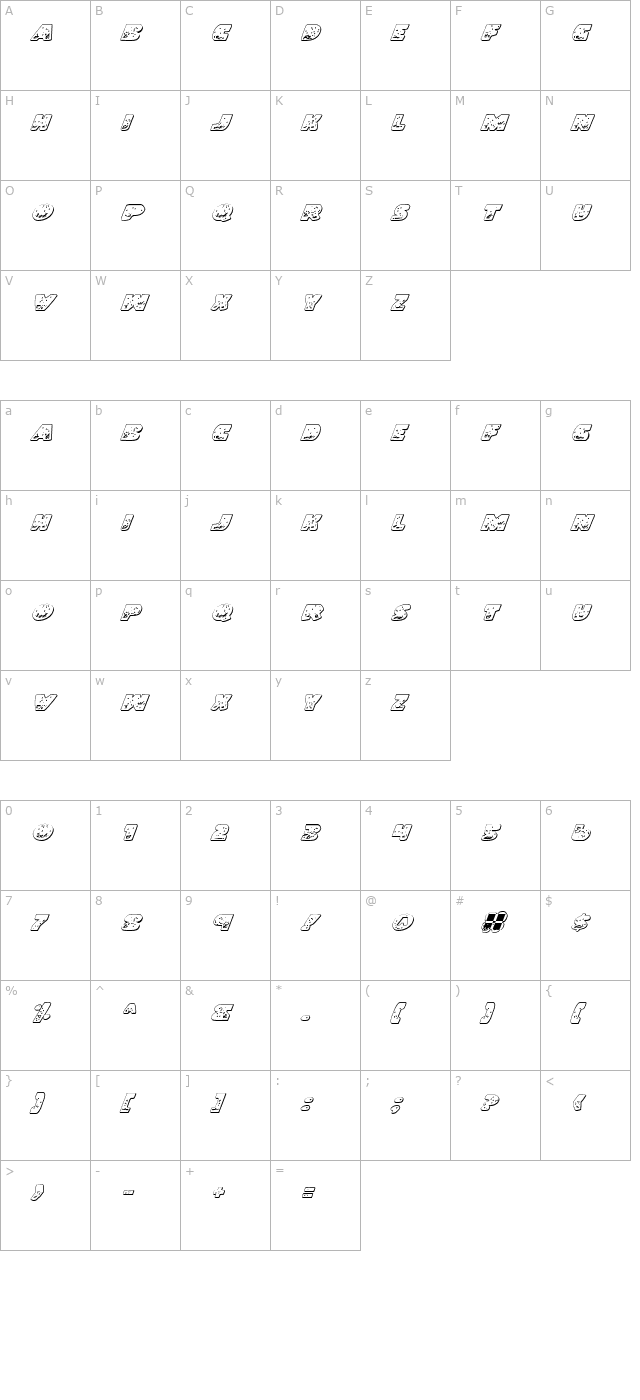 Land Shark Outline Italic character map