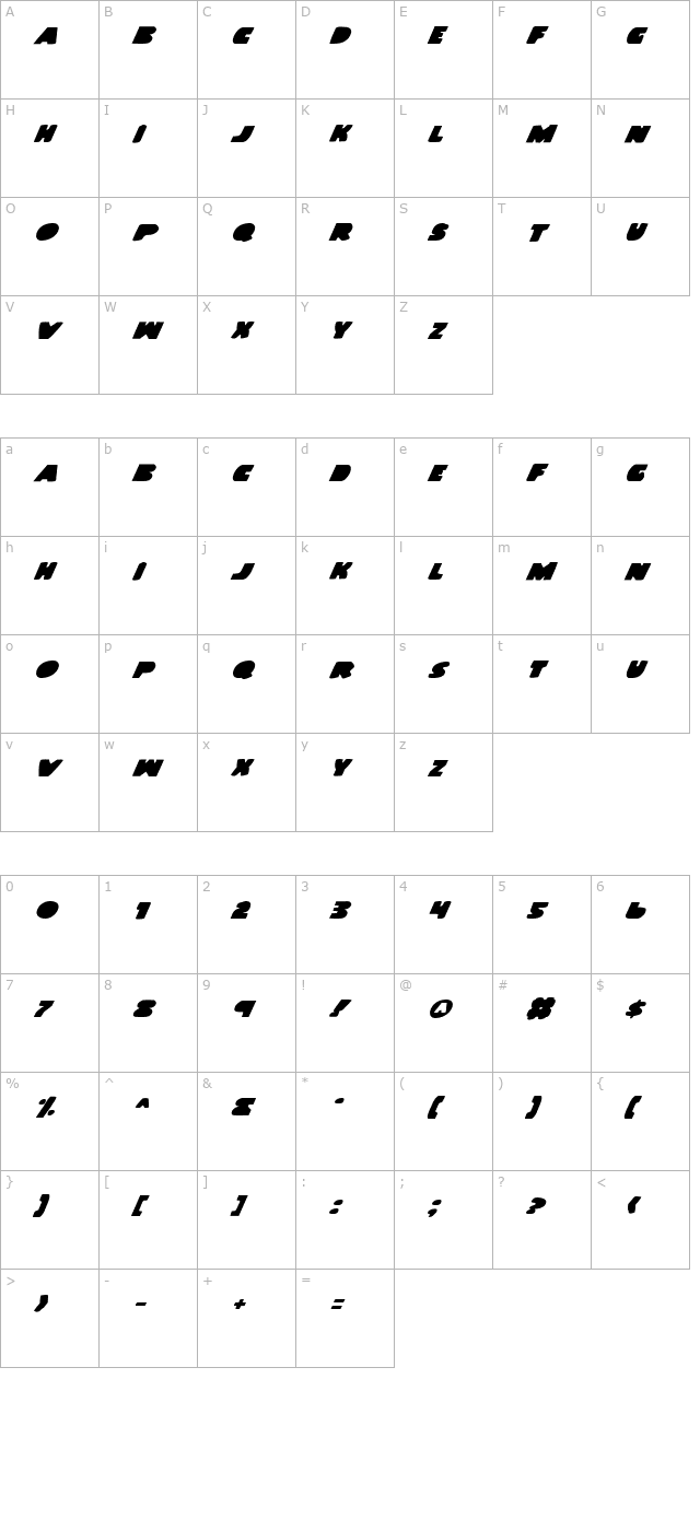 Land Whale Italic character map