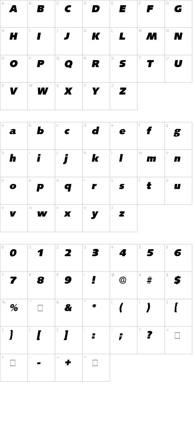 lansette-display-ssi-italic character map