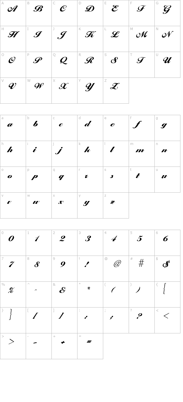 larissaextrabold-regular character map