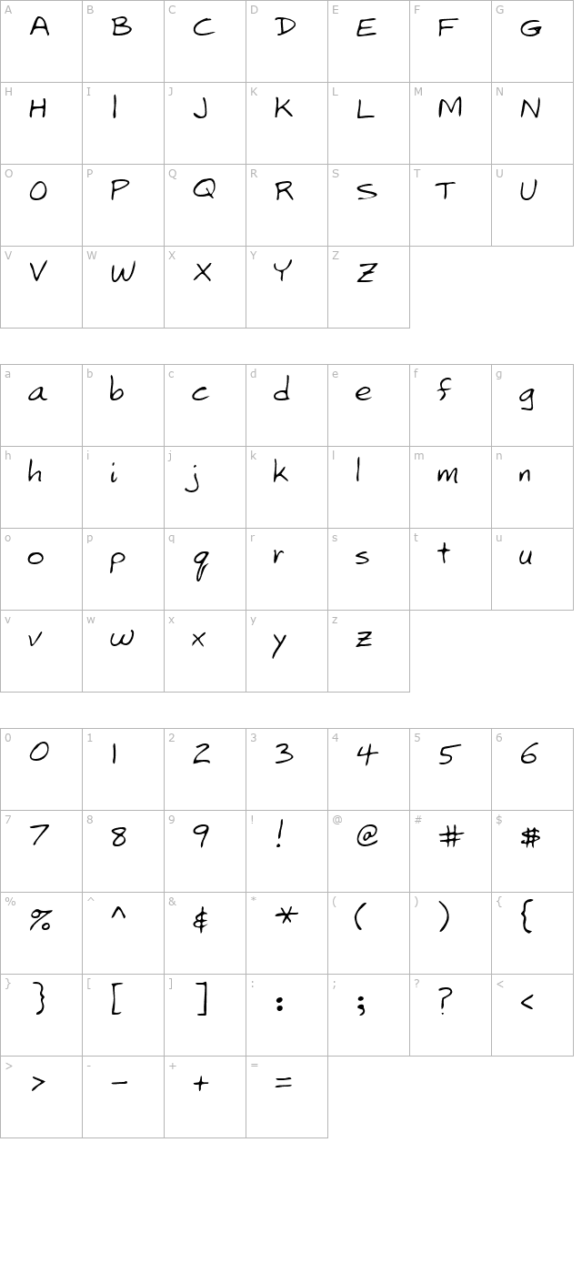 LarkinsHand Regular character map