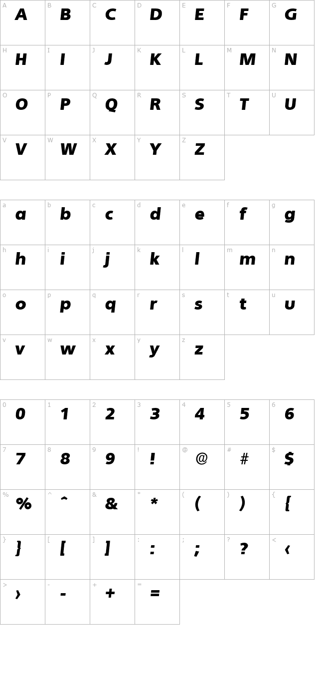 LarryBecker-Black Italic character map