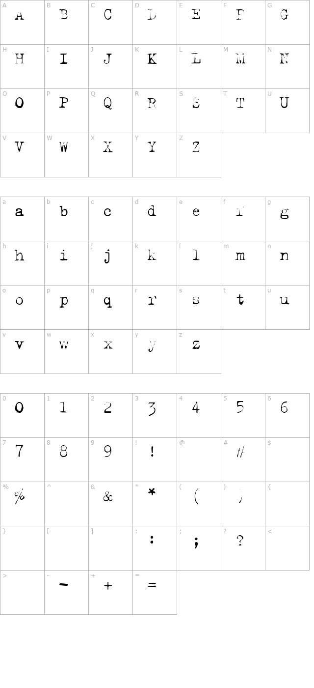 last-words-thin character map