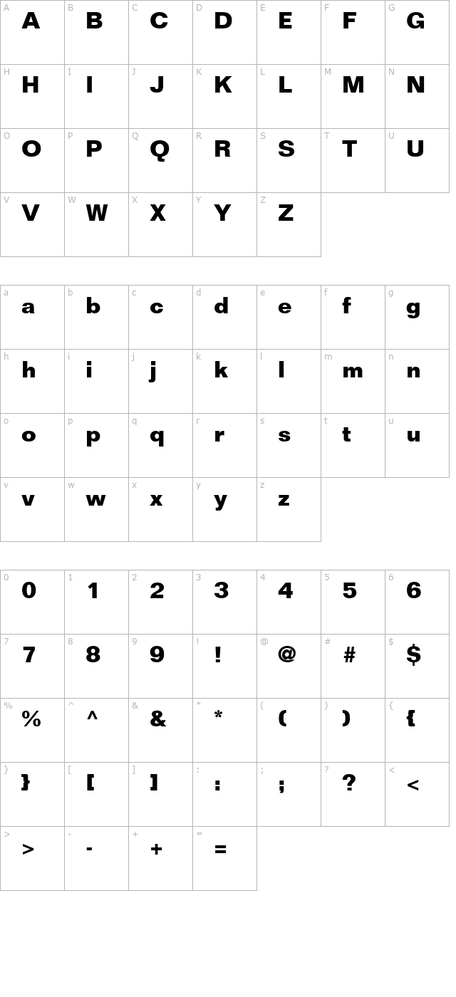 Layout SSi Bold character map