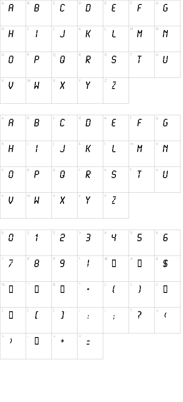 LCDMono Bold character map