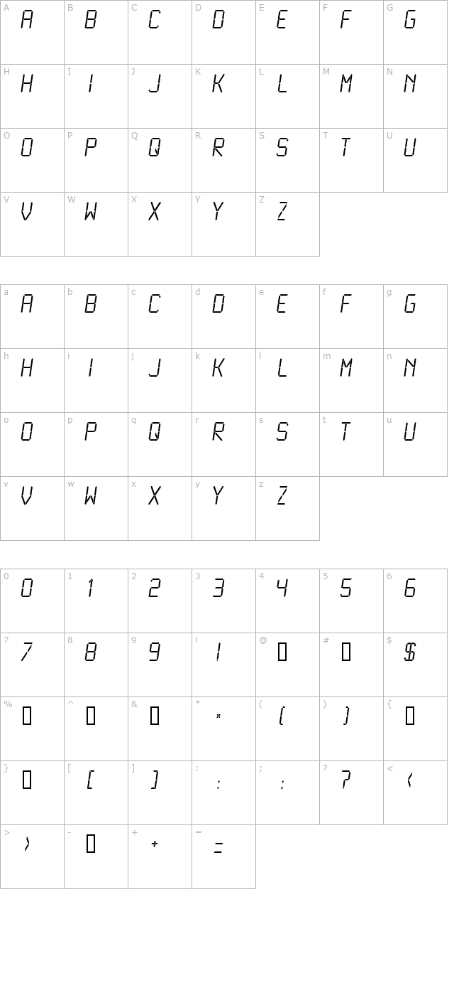 LCDMono Light character map