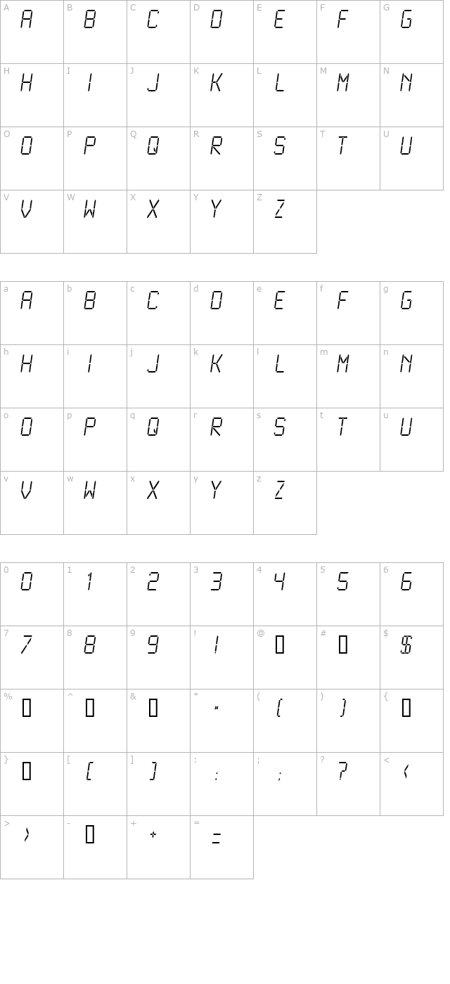 LCDMono2 Light character map