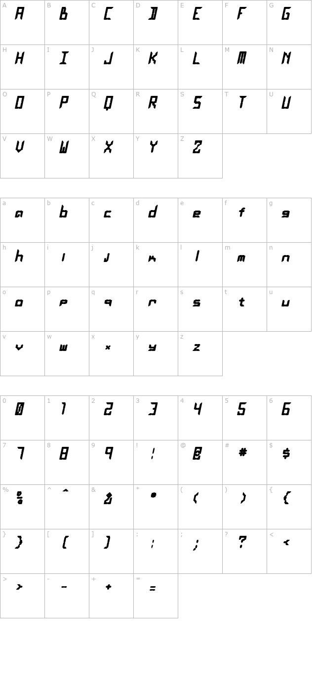 LEaD Lights BoldItalic character map