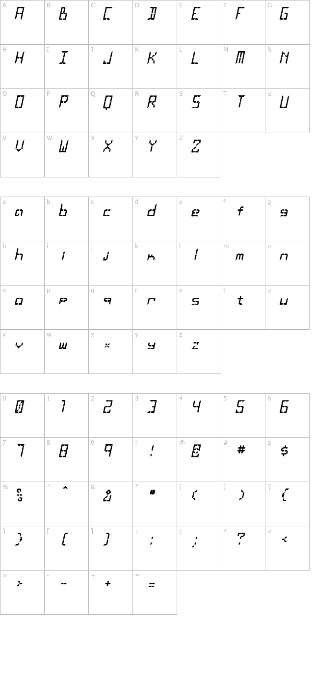 lead-lights-italic character map