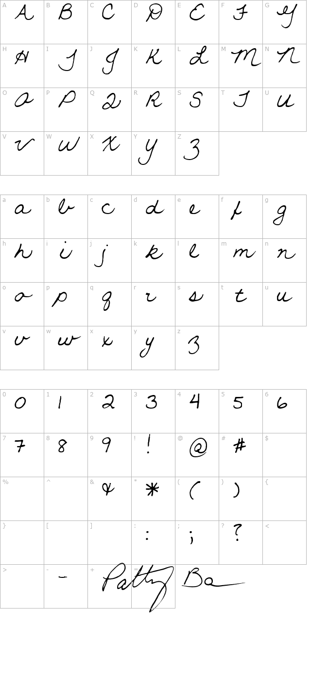 Leaf Queen Script scripty 2 character map