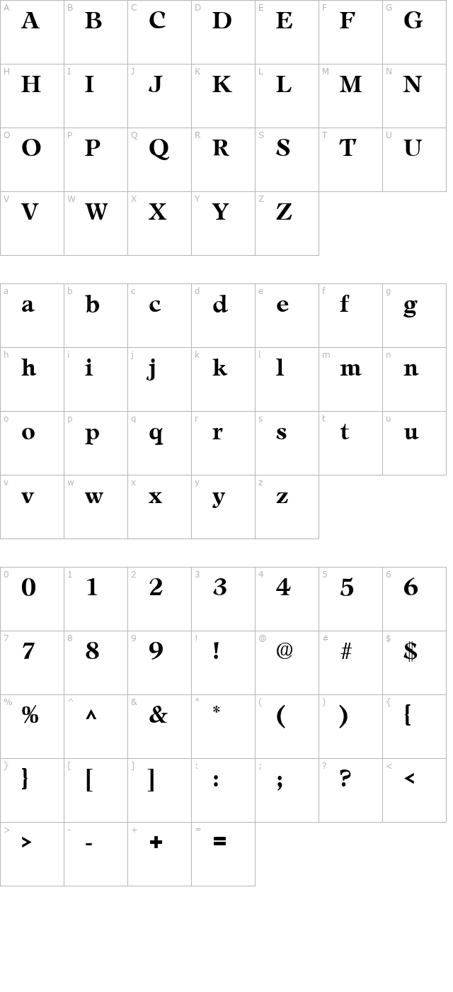 leaming-sf-bold character map