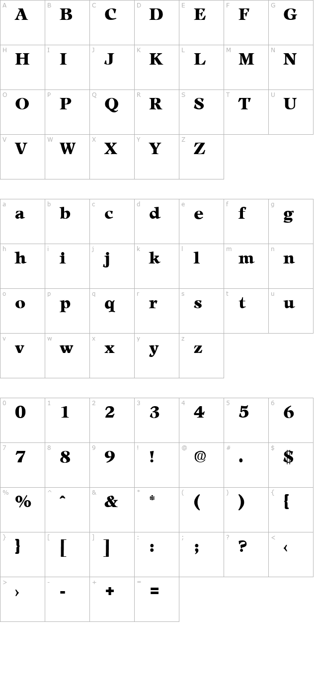 Leamington-Black character map