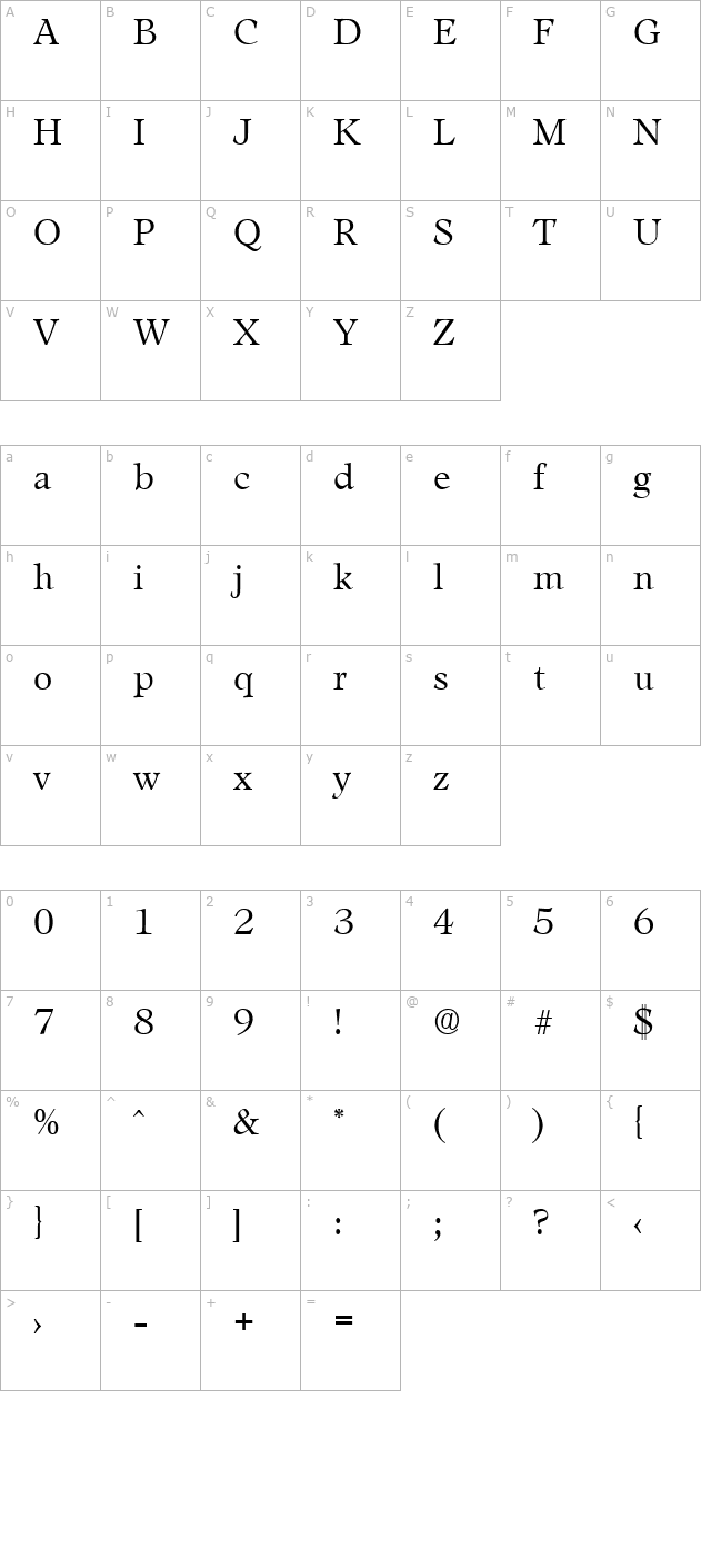 leamington-serial-light-regular character map