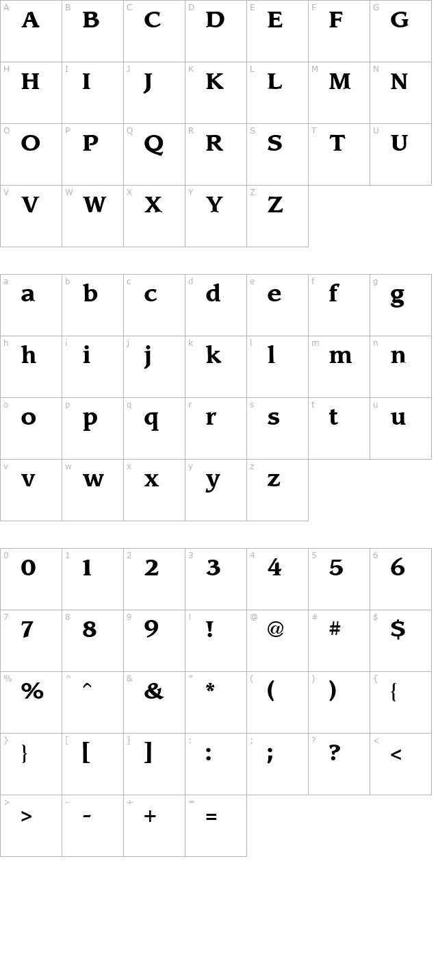 Leawood Bold character map