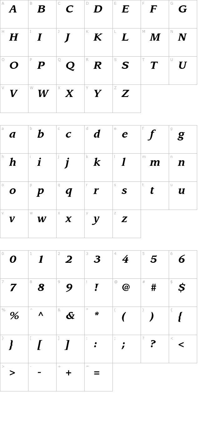 leawoodstd-bolditalic character map