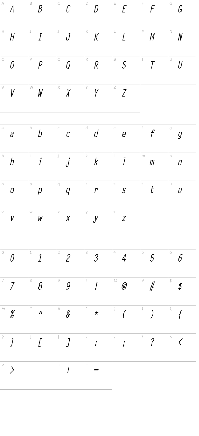 lechter-condensed-bold-italic character map