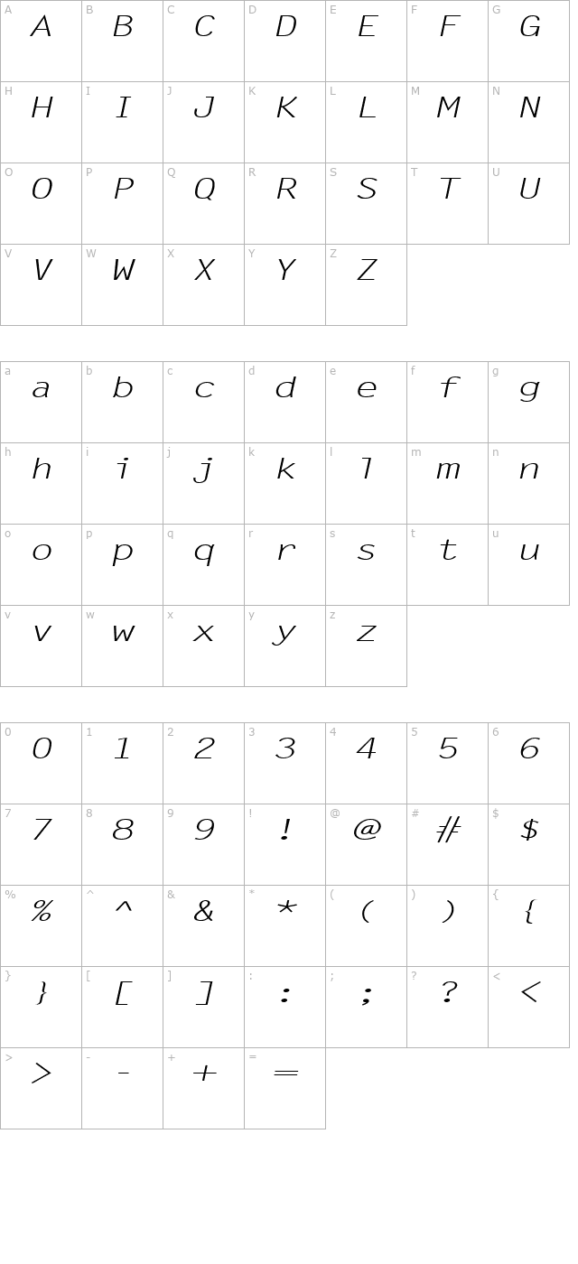 Lechter Extended Italic character map