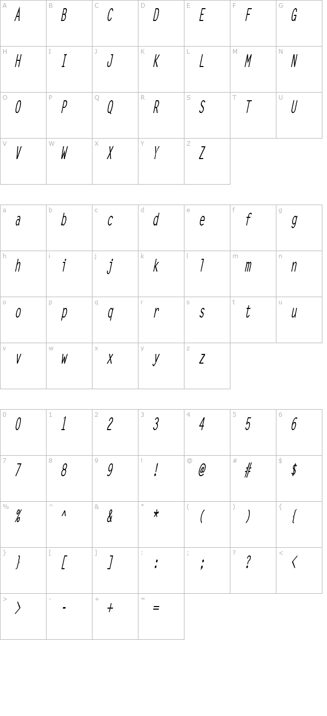 lechter-thin-bolditalic character map