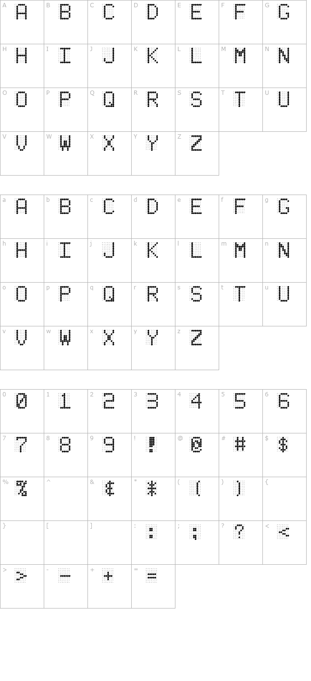 LED BOARD REVERSED character map