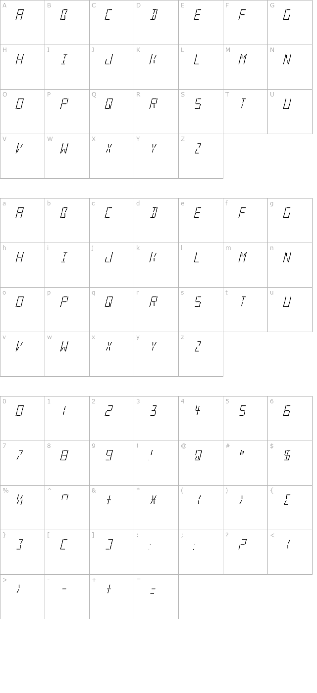 led-real-italic character map