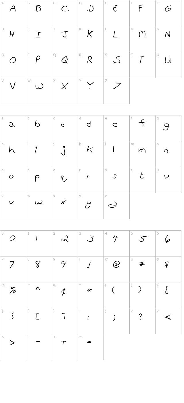 leeshand-regular character map