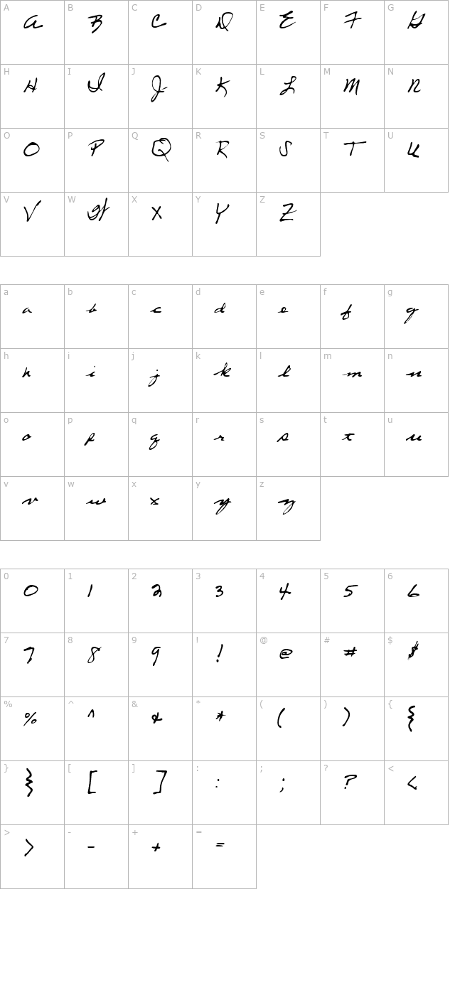 Lefty Regular character map